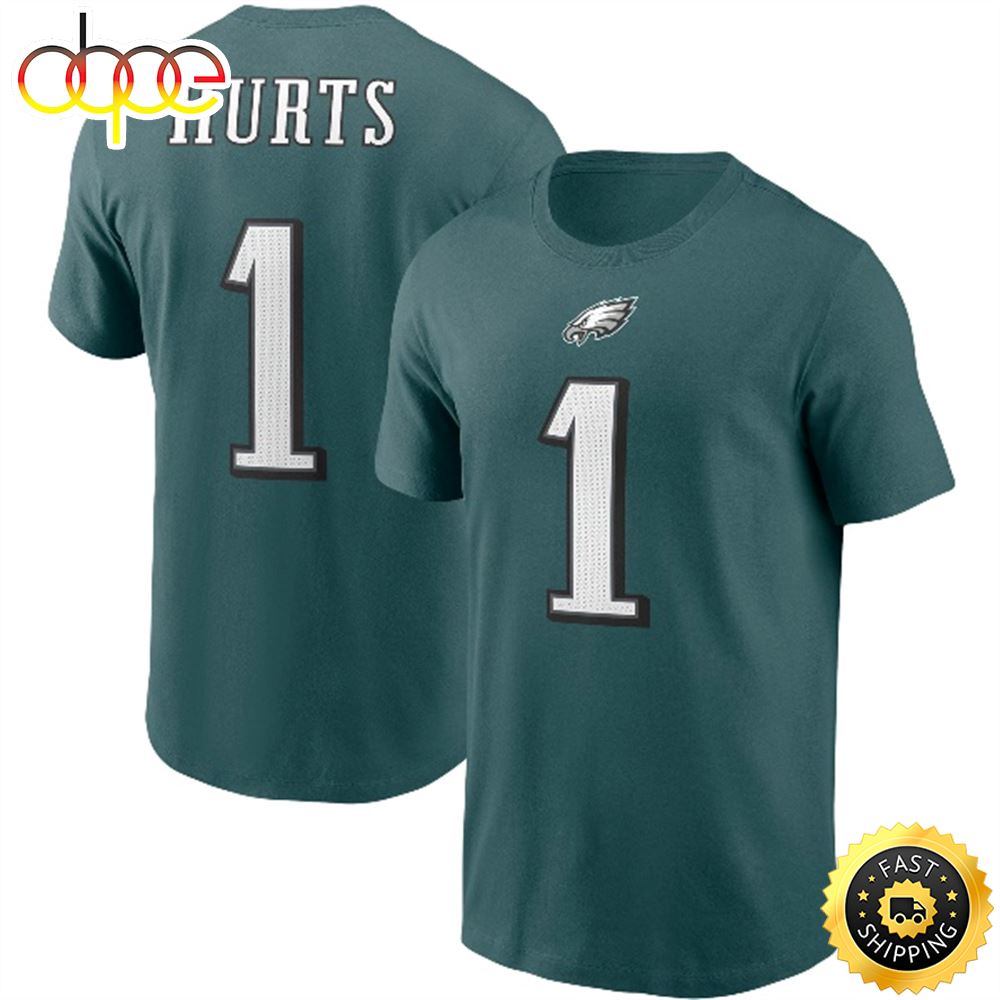 Jalen Hurts Philadelphia Eagles Player Name Number Midnight Green T Shirt