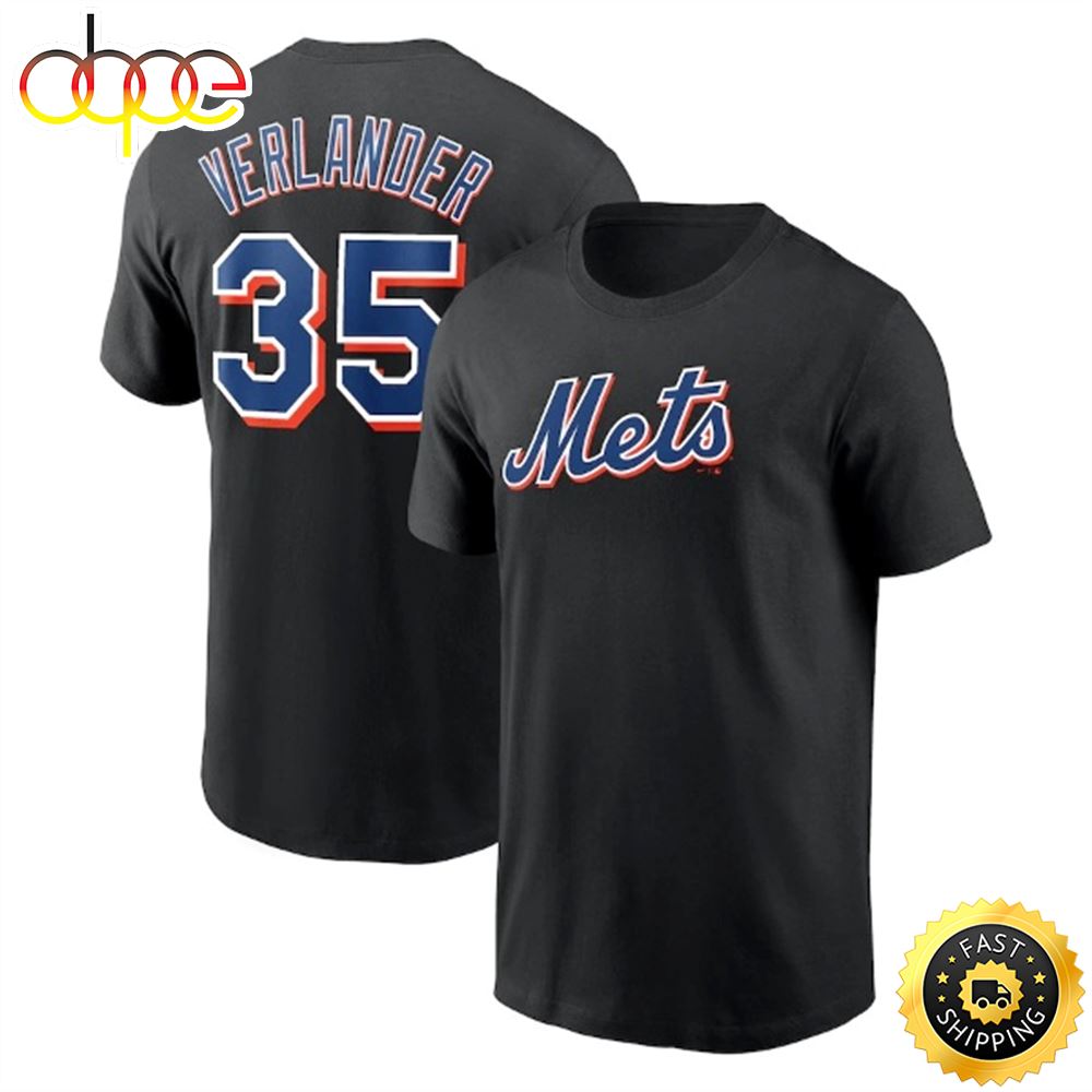 Justin Verlander New York Mets 2023 Name & Number Black T-shirt