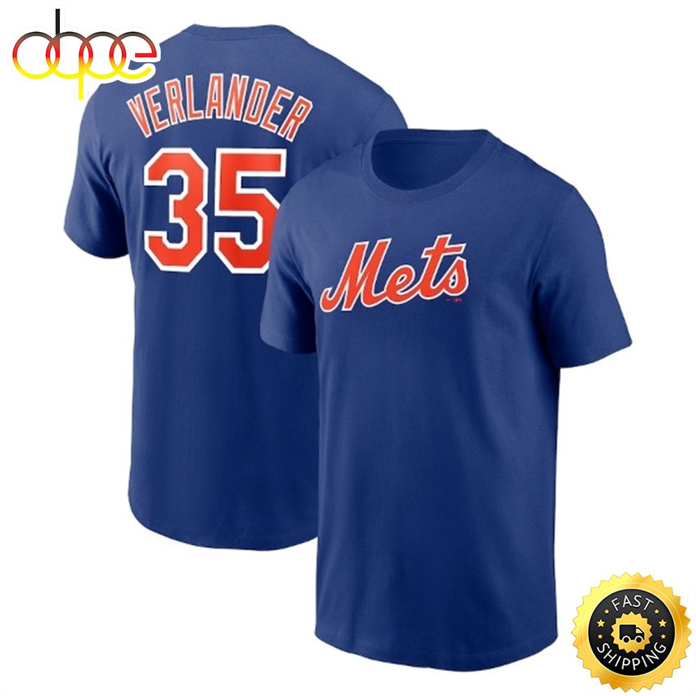 Justin Verlander New York Mets 2023 Name & Number Royal T-shirt