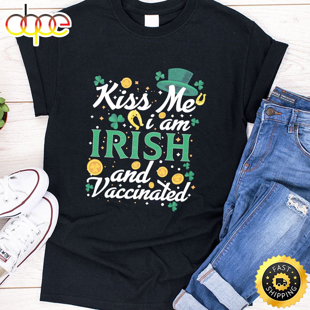Kiss Me I M Irish Vaccinated Funny St Patrick Day Gift Men Long Sleeve T Shirt