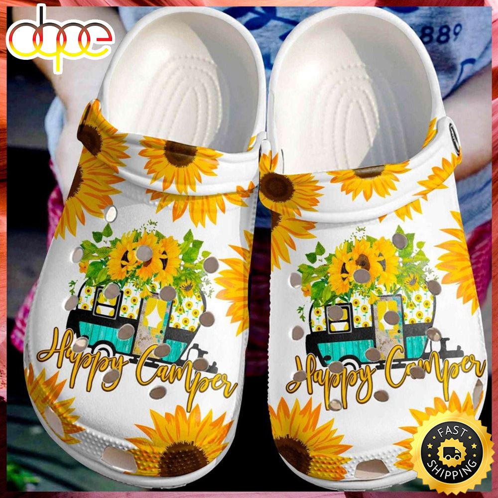 NFL Football Sports Happy Camper Sunflower Crocs Clog Shoes