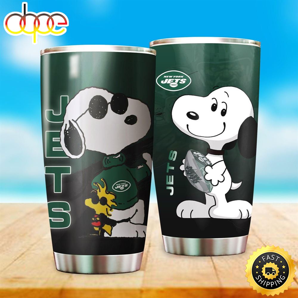 New York Jets NFL Snoopy 2 Football Teams Big Logo Gift For Fan Travel Tumbler