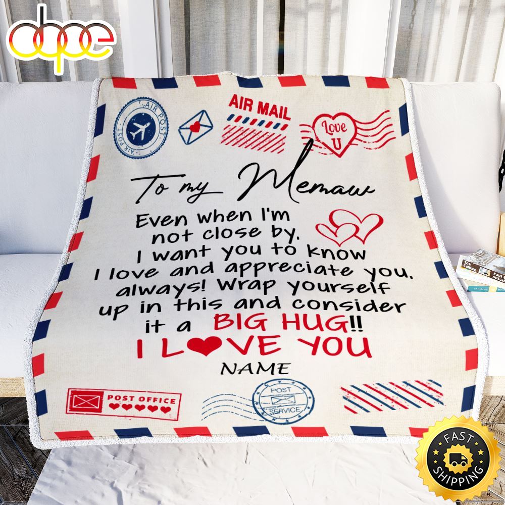 Personalized Memaw From Grandkids I Love You Hugs Air Mail Letter Memaw Birthday Valentine Blanket 1