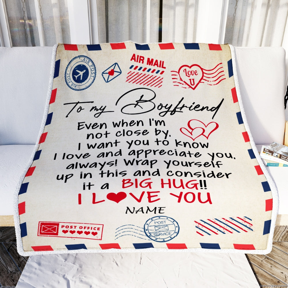 Personalized To My Boyfriend From Girlfriend I Love You Hugs Air Mail Letter Boyfriend Birthday Valentine S Day Blanket 1