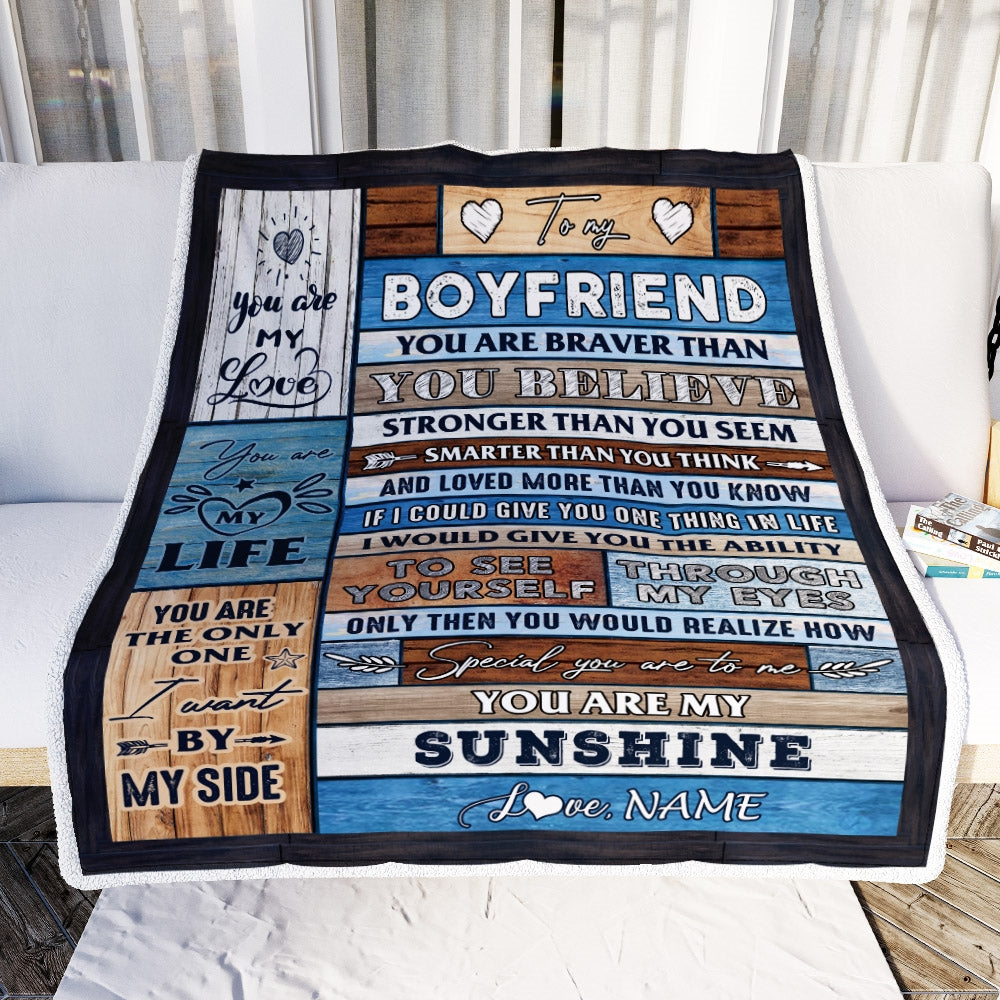 Personalized To My Boyfriend From Girlfriend Wood You Are My Unshine I Love You Boyfriend Anniversary Valentines Day Blanket 1