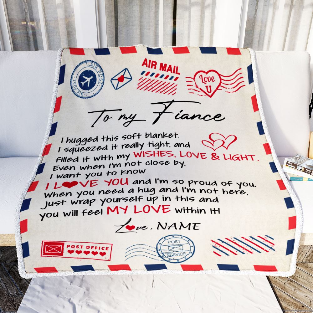 Personalized To My Fiance Air Mail Letter I Love You Fiance For Him Birthday Anniversary Valentines Day Blanket 1