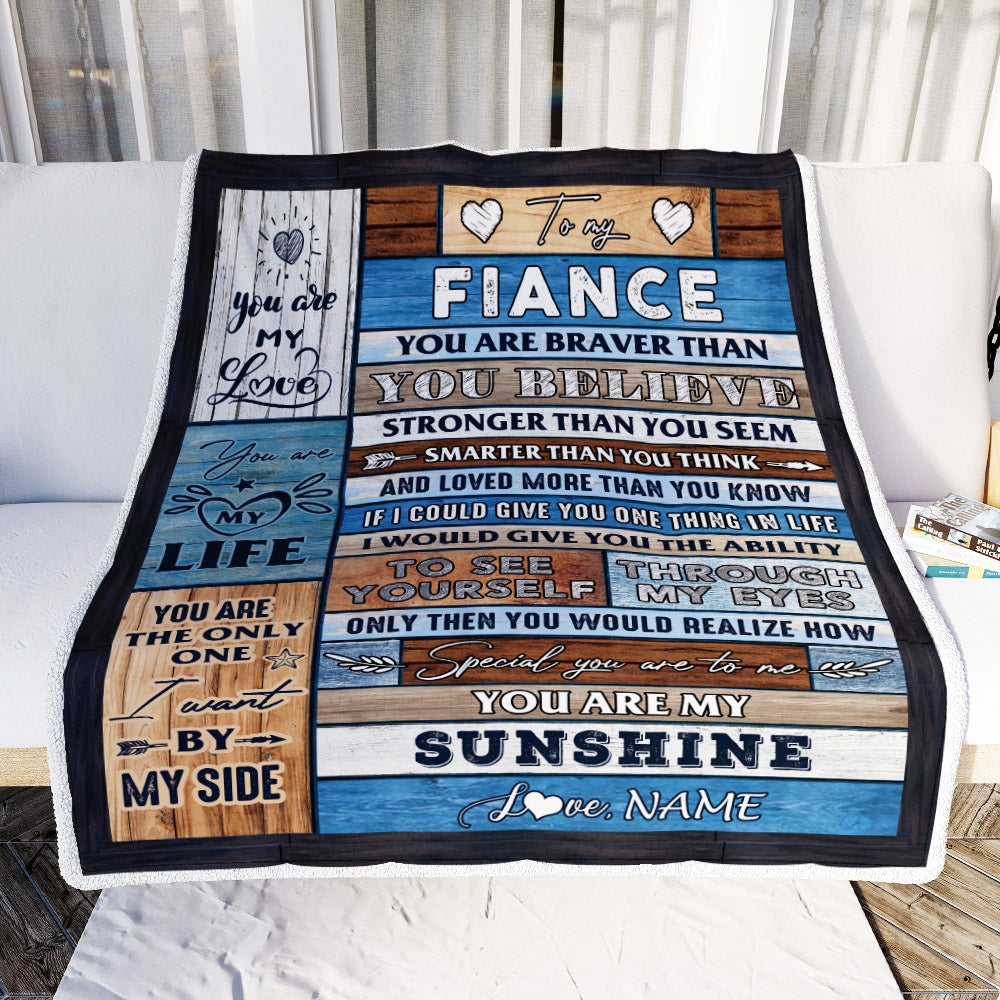 Personalized To My Fiance From Fiancee Wood You Are My Unshine I Love You Fiance Anniversary Valentines Day Wedding Blanket 1