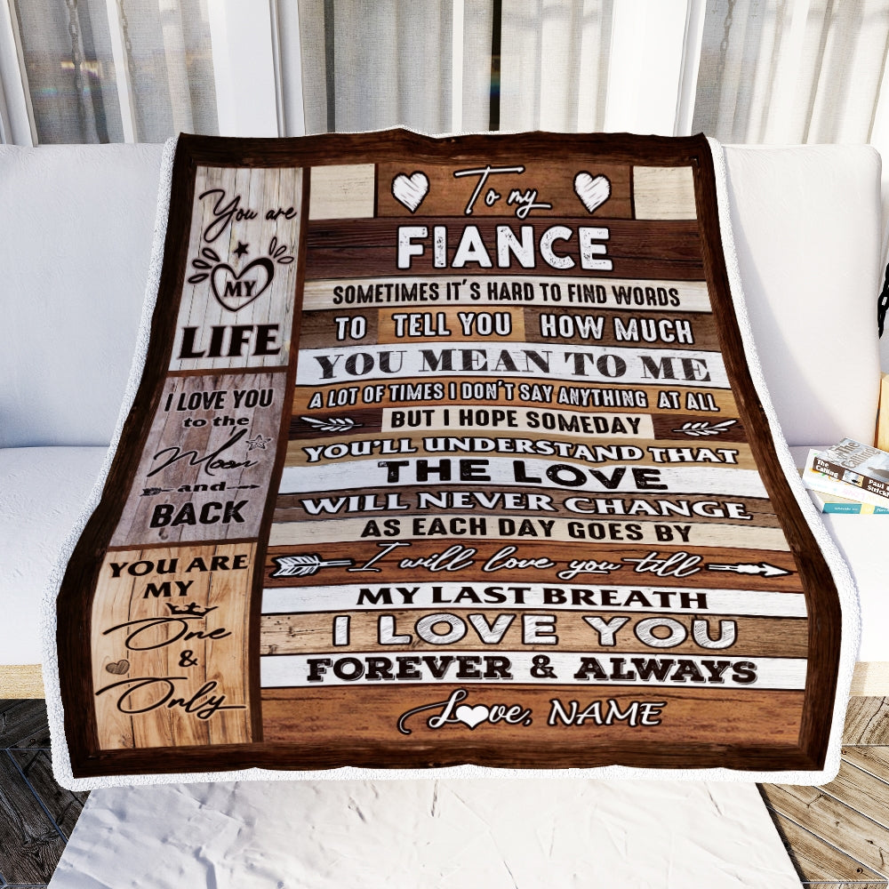 Personalized To My Fiance From Fiancee Wood You Meaning To Me Love You Fiance Anniversary Valentines Day For Her Blanket 1