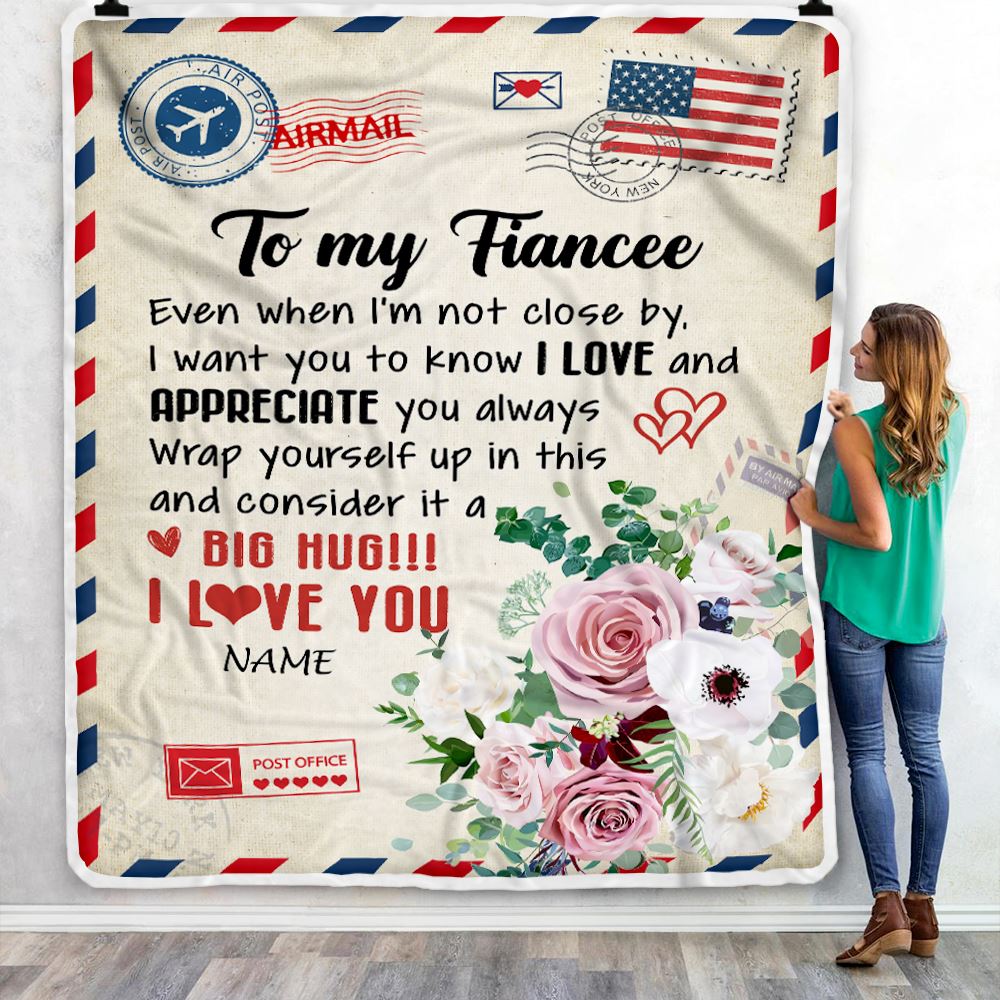 Personalized To My Fiancee Floral Air Mail Letter I Love You Fiancee For Her Birthday Anniversary Valentines Day Blanket 1