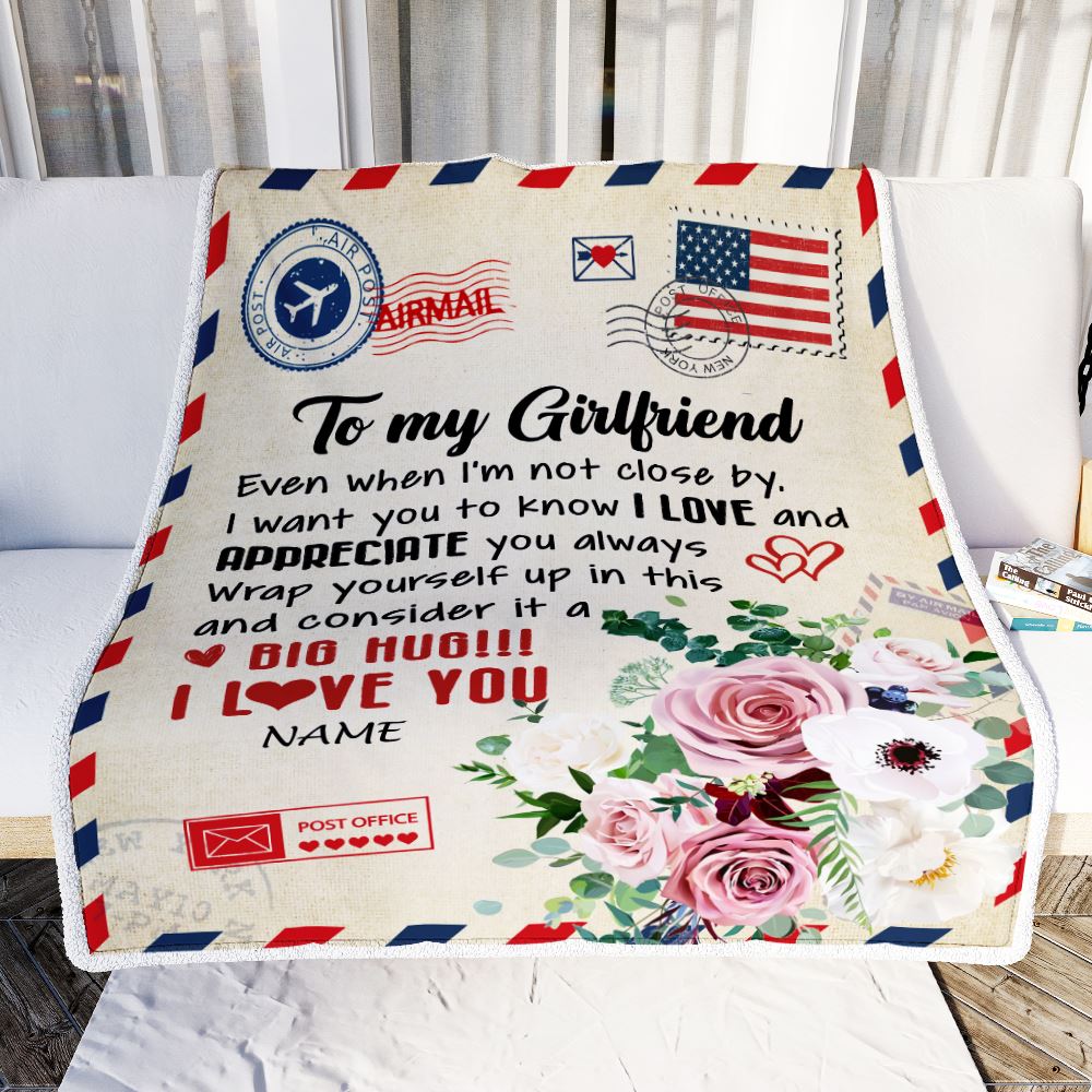 Personalized To My Girlfriend Floral Air Mail Letter I Love You Girlfriend For Her Birthday Valentines Day Blanket 1