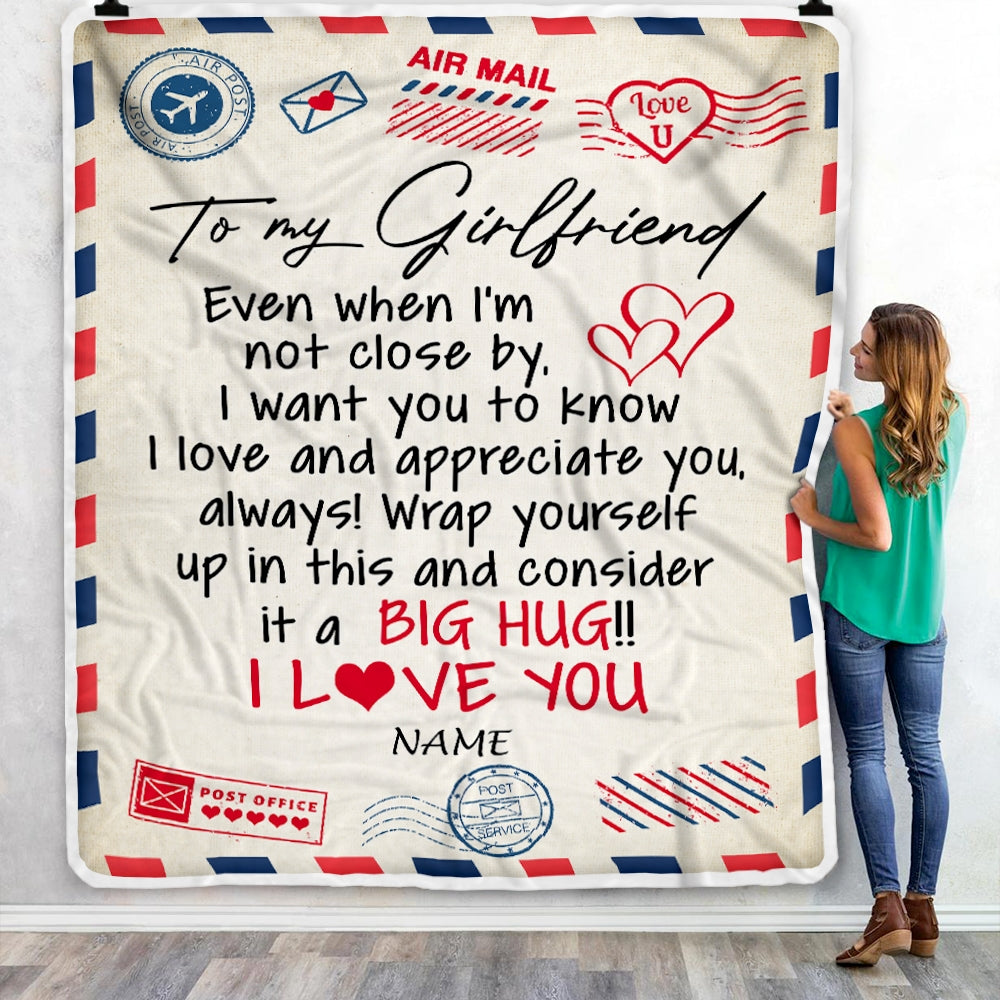 Personalized To My Girlfriend From Boyfriend I Love You Hugs Air Mail Letter Girlfriend Birthday Valentine S Day Blanket 1