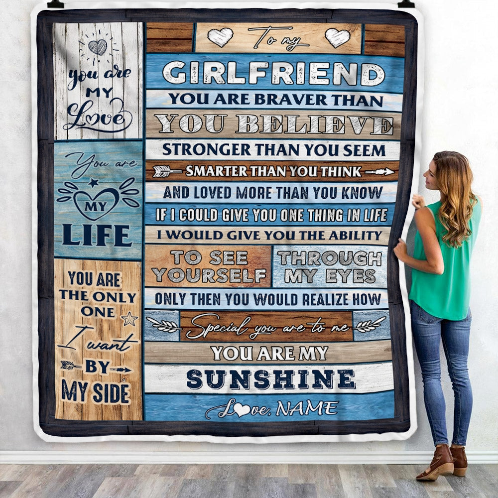Personalized To My Girlfriend From Boyfriend Wood You Are My Unshine I Love You Girlfriend Anniversary Valentines Day Blanket 1