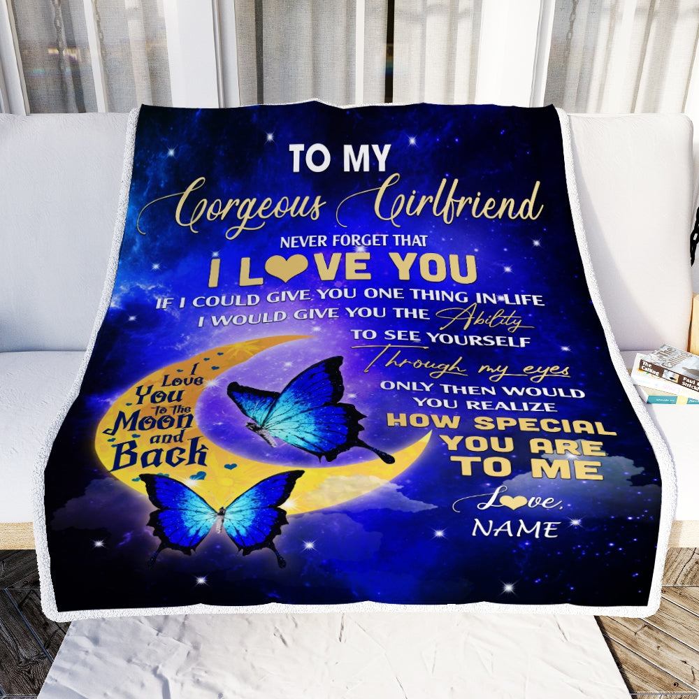 Personalized To My Gorgeous Girlfriend From Boyfriend Never Forget That I Love You Butterfly Birthday Valentine Blanket 1