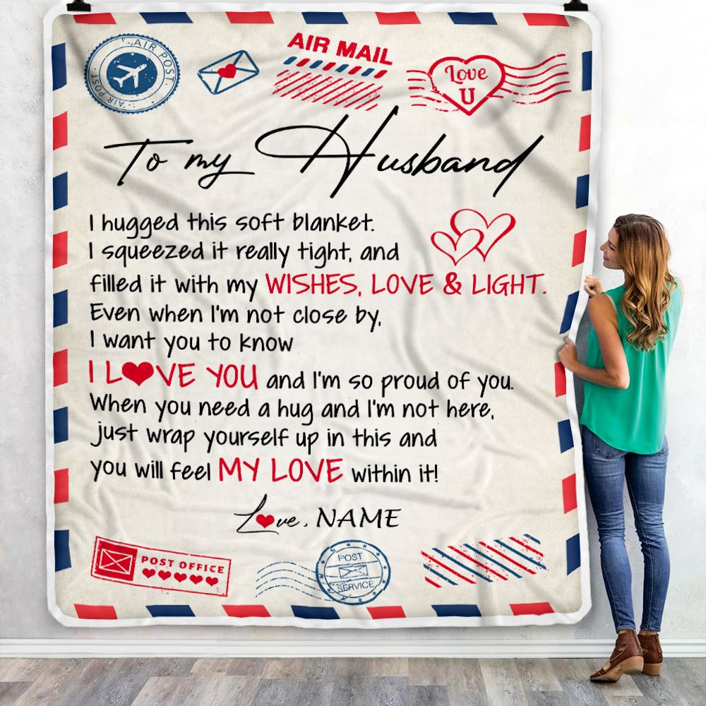 Personalized To My Husband From Wife Air Mail Letter I Love You Husband For Him Birthday Wedding Anniversary Valentines Day Blanket 1