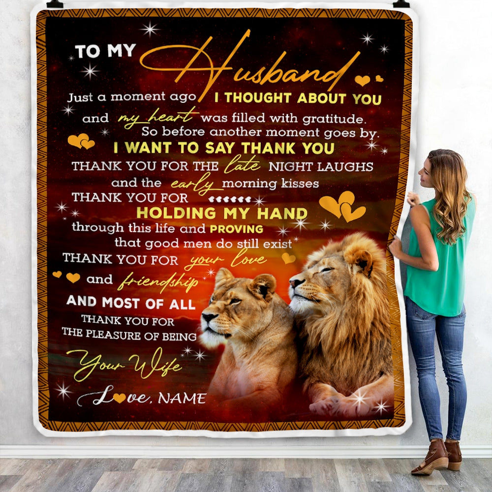 To My Husband  From Wife Thank you For Your Love Couple Lion Husband Anniversary Valentines Day Wedding Blanket