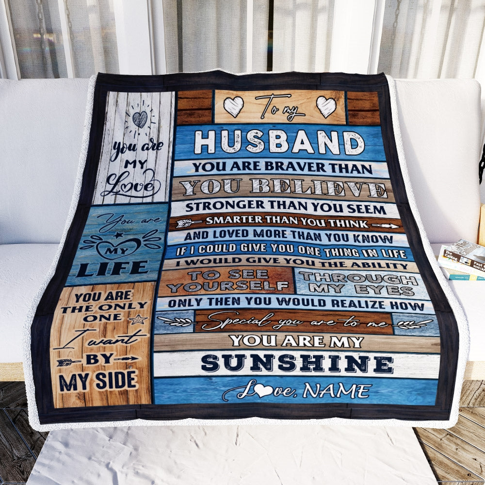 Personalized To My Husband From Wife Wood You Are My Unshine I Love You Husband Anniversary Valentines Day Wedding Blanket 1