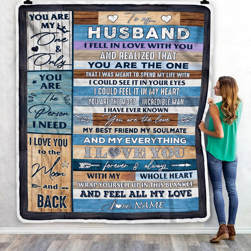 Personalized To My Husband From Wife S Name Wood I Fell In Love With You Wife Anniversary Valentines Day Wedding Blanket 1