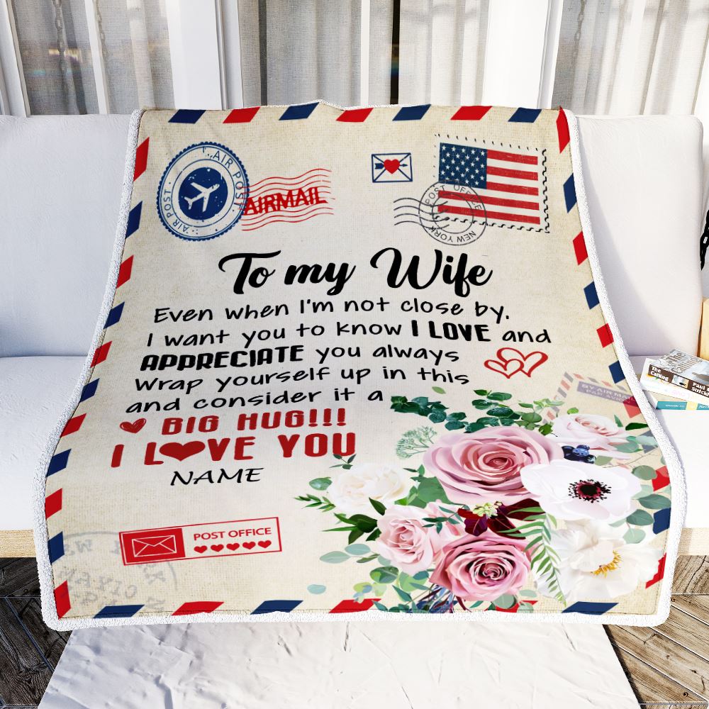 Personalized To My Wife From Husband Floral Air Mail Letter I Love You Wife For Her Birthday Wedding Anniversary Valentines Day Blanket 1