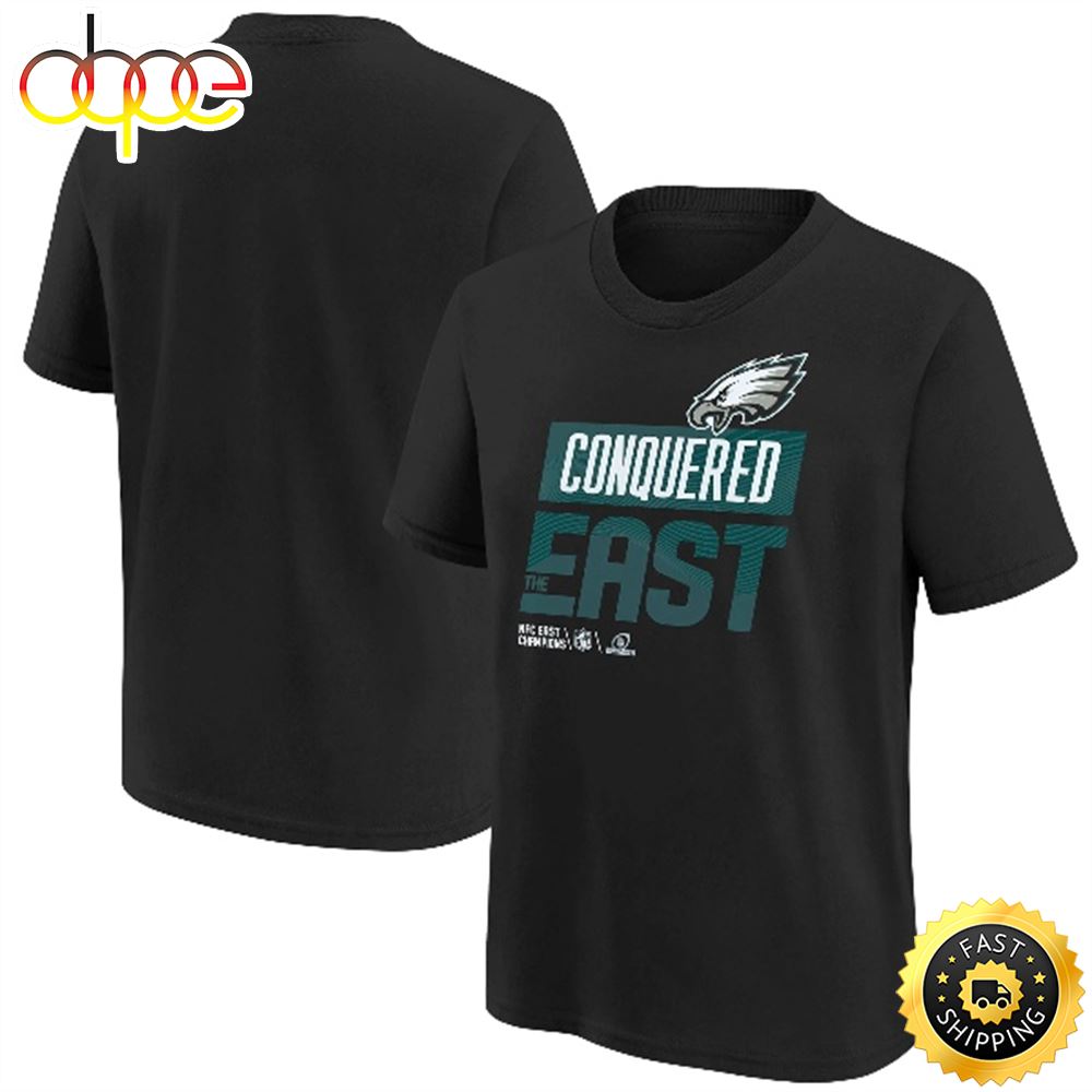 Philadelphia Eagles Youth 2022 NFC East Division Champions Locker Room Trophy Collection Black T Shirt