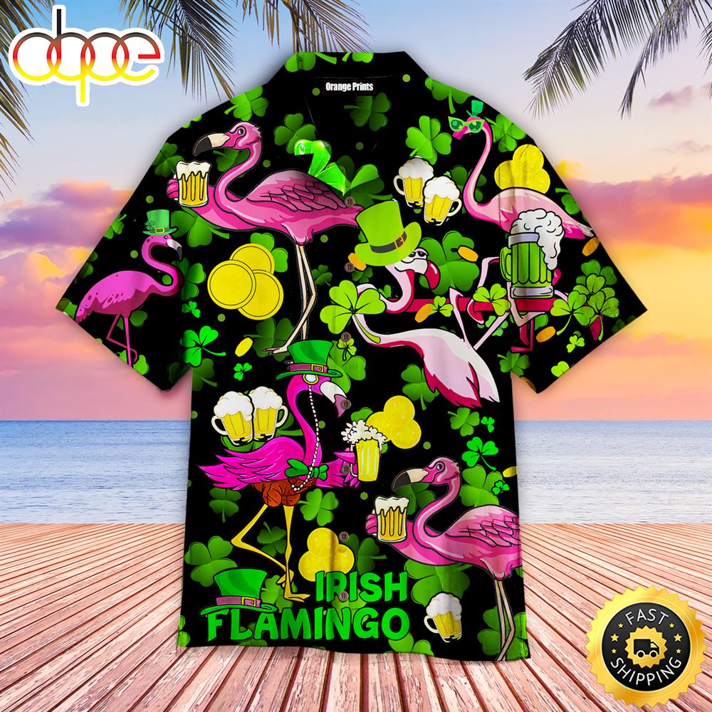 Pink Flamingo And Beer St Patricks Day Hawaiian Shirt Patricksday Gifts Aloha Hawaiian Shirts 
