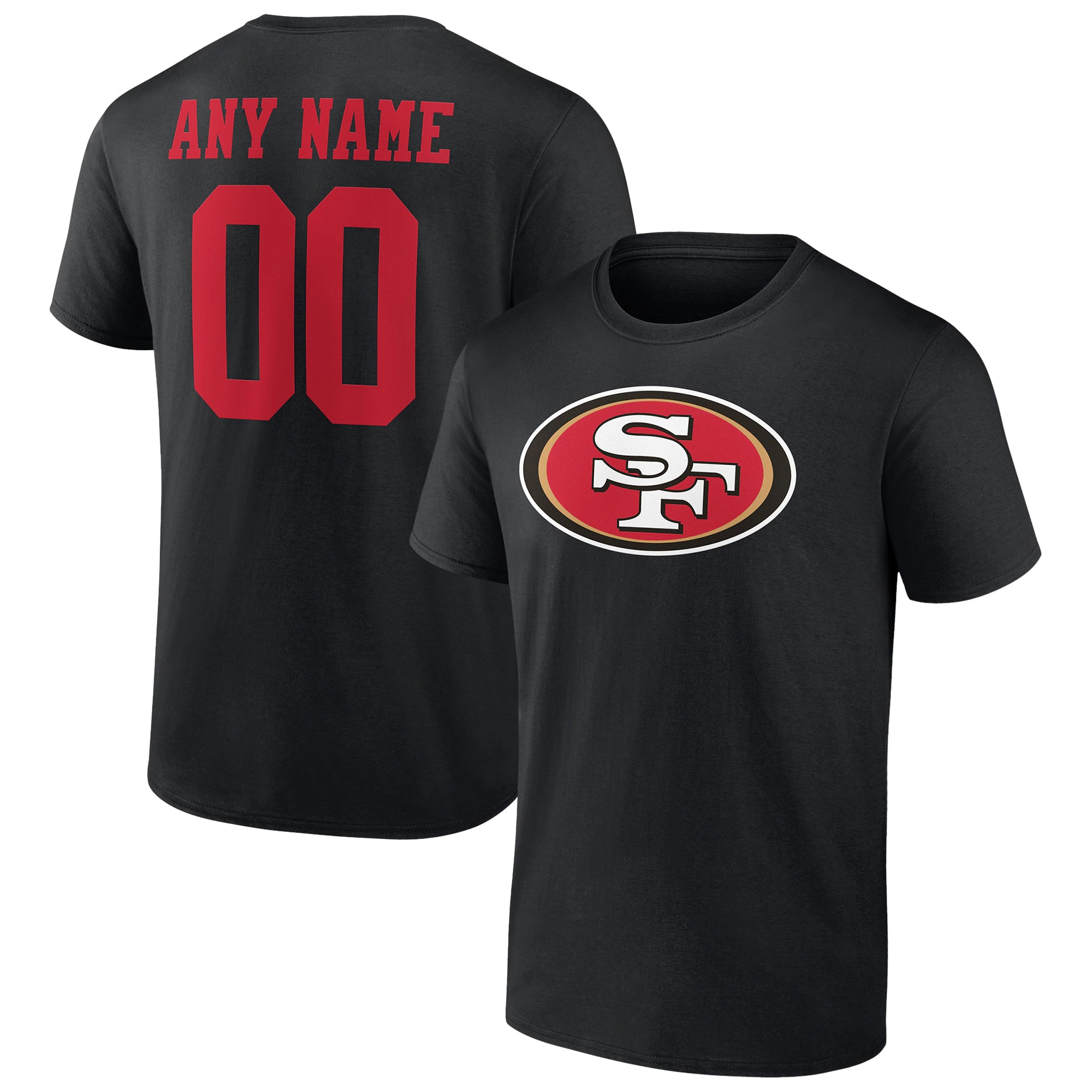 San Francisco 49ers Fanatics Branded Team Authentic Logo Personalized Name Number Black T Shirt