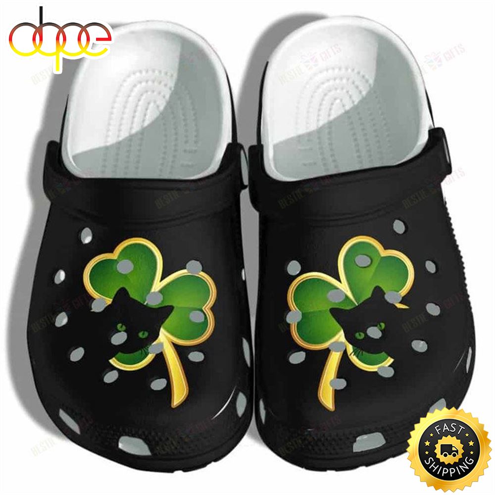 Shamrock Cat Black Cat Lover Irish Crocs Classic Clogs Shoes Ckeowc