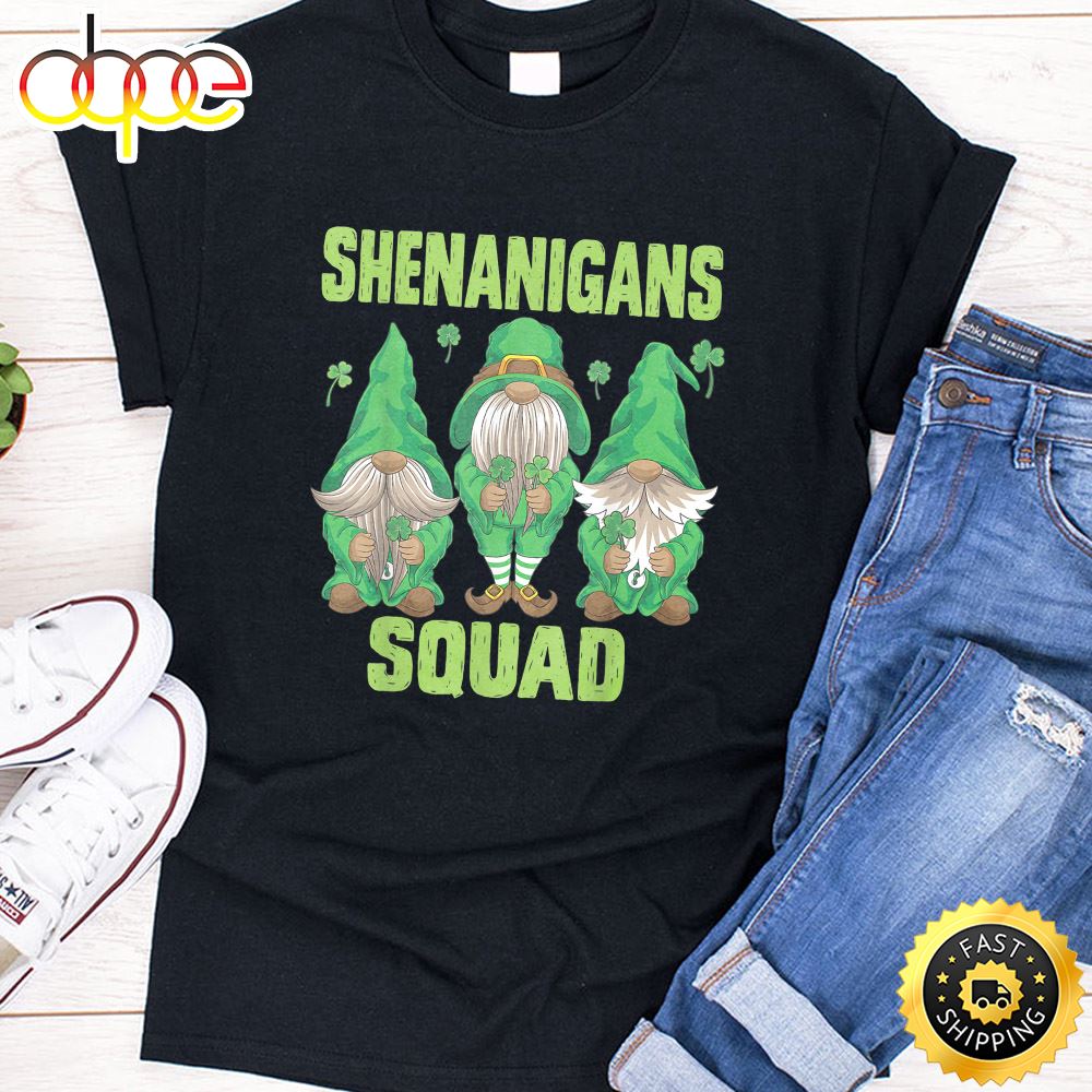 Shenanigans Squad Three Lucky Gnome Shamrock St Patrick Day T Shirt