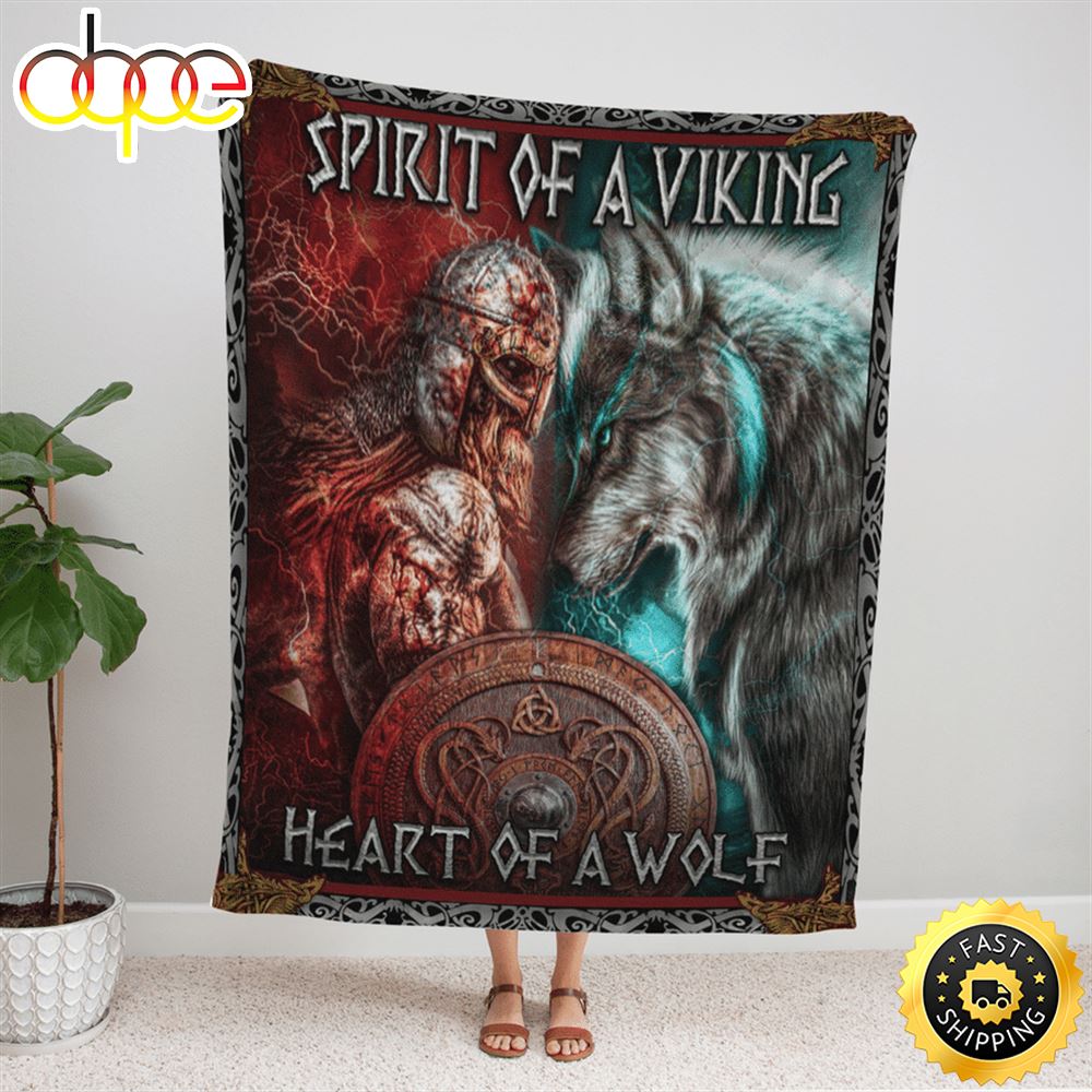 Spirit Of A Viking Heart Of A Wolf Fleece Throw Blanket 1