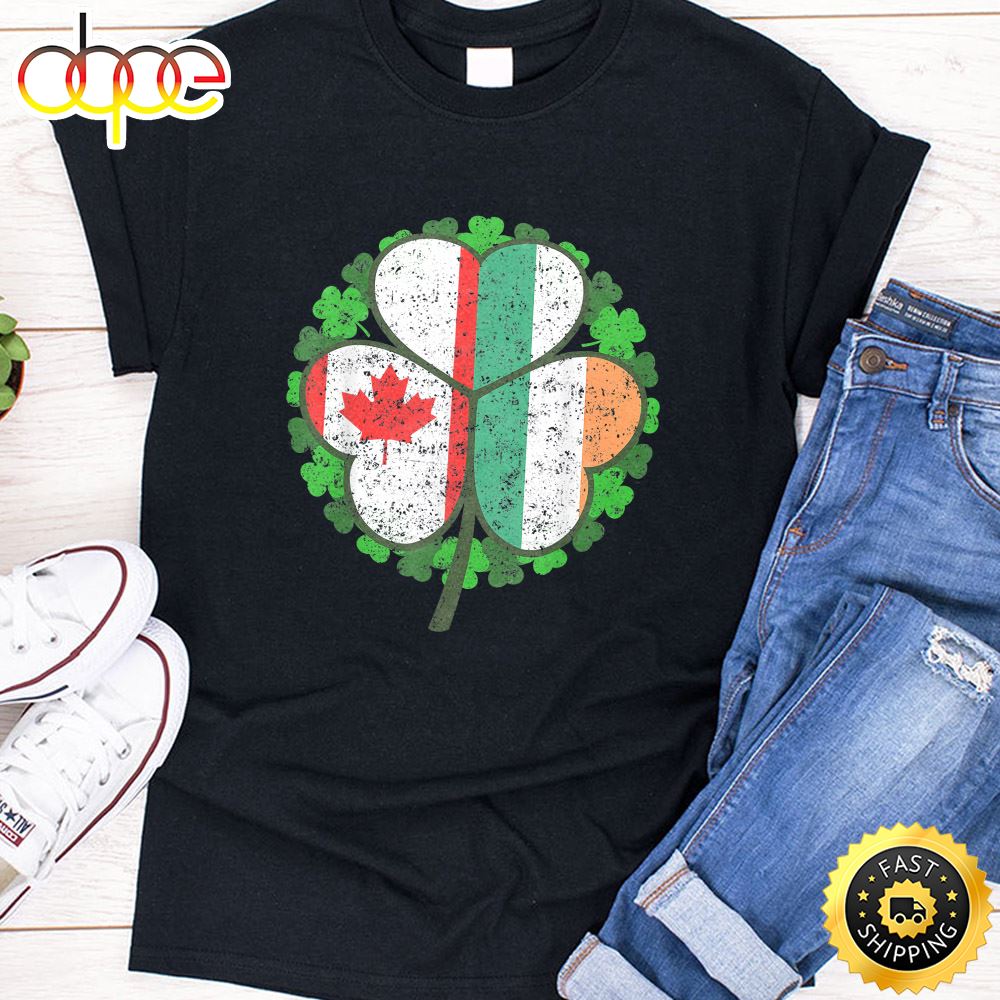 St Patricks Day Irish Canadian Shamrock T Shirt Green Clover