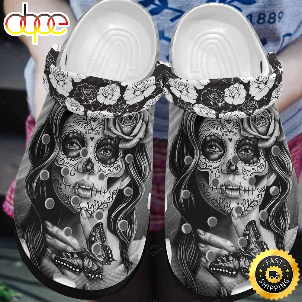 Sugar Skull Tattoo Girl Shoes Crocs Clogs Gifts For Daughter Sister Eqjdep