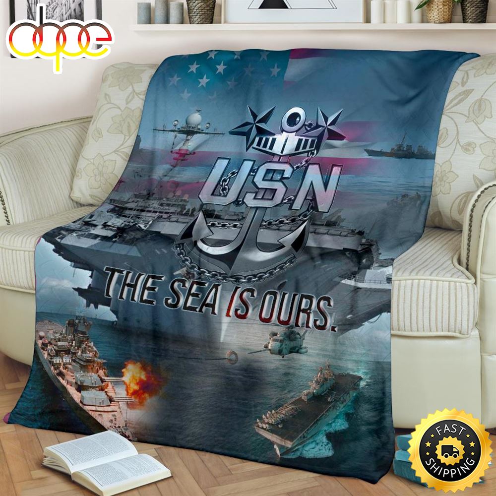 The Sea Is Ours Us Navy Anchor Fleece Throw Blanket 1
