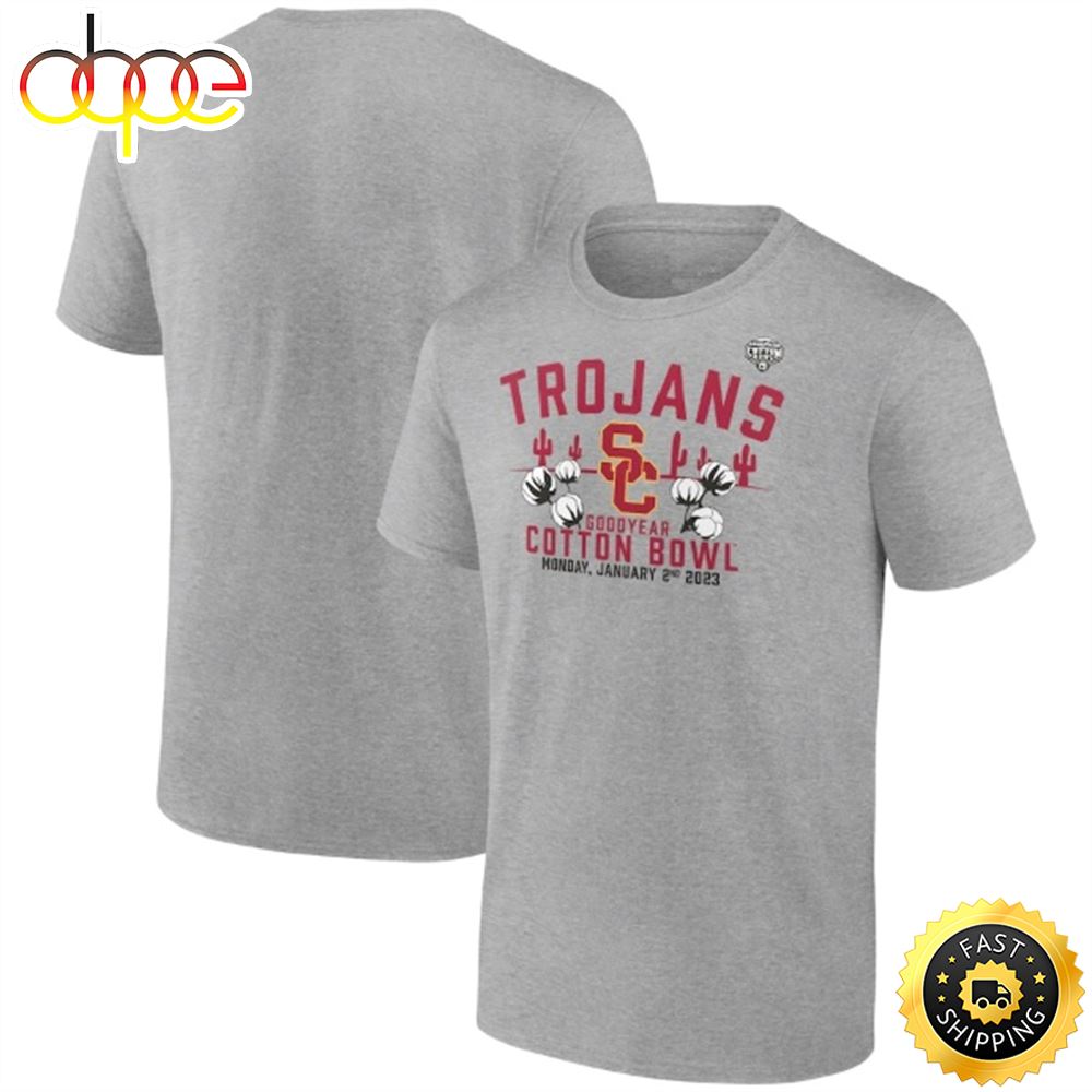 USC Trojans Fanatics Branded 2023 Cotton Bowl Gameday Stadium Heather Gray T Shirt