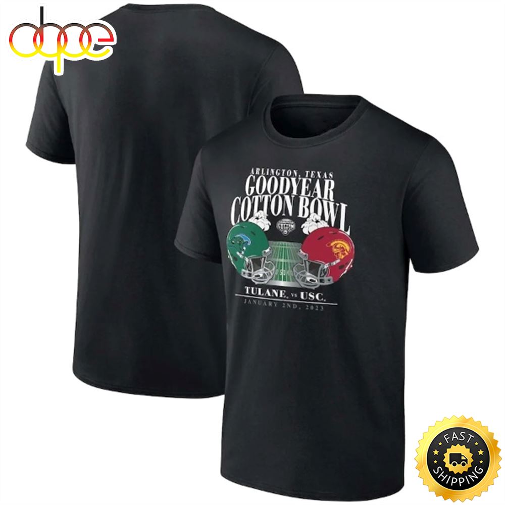 USC Trojans vs. Tulane Green Wave Fanatics Branded 2023 Cotton Bowl Matchup Old School Black T-shirt