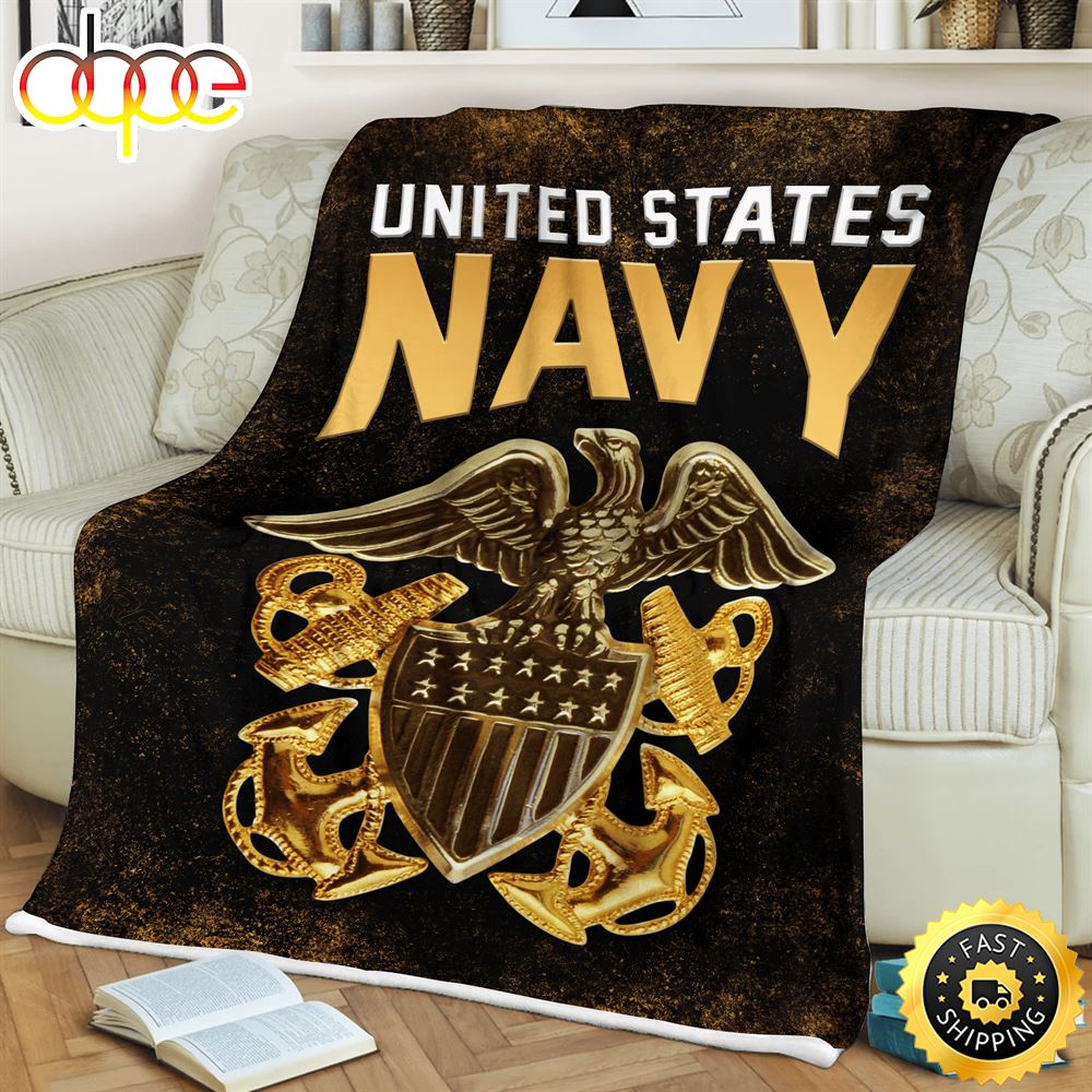 United State Navy And Symbols Fleece Throw Blanket 1