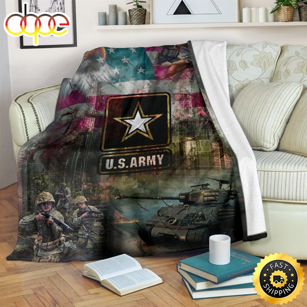 Us Army Eagle And Military Service Dog Fleece Throw Blanket 1