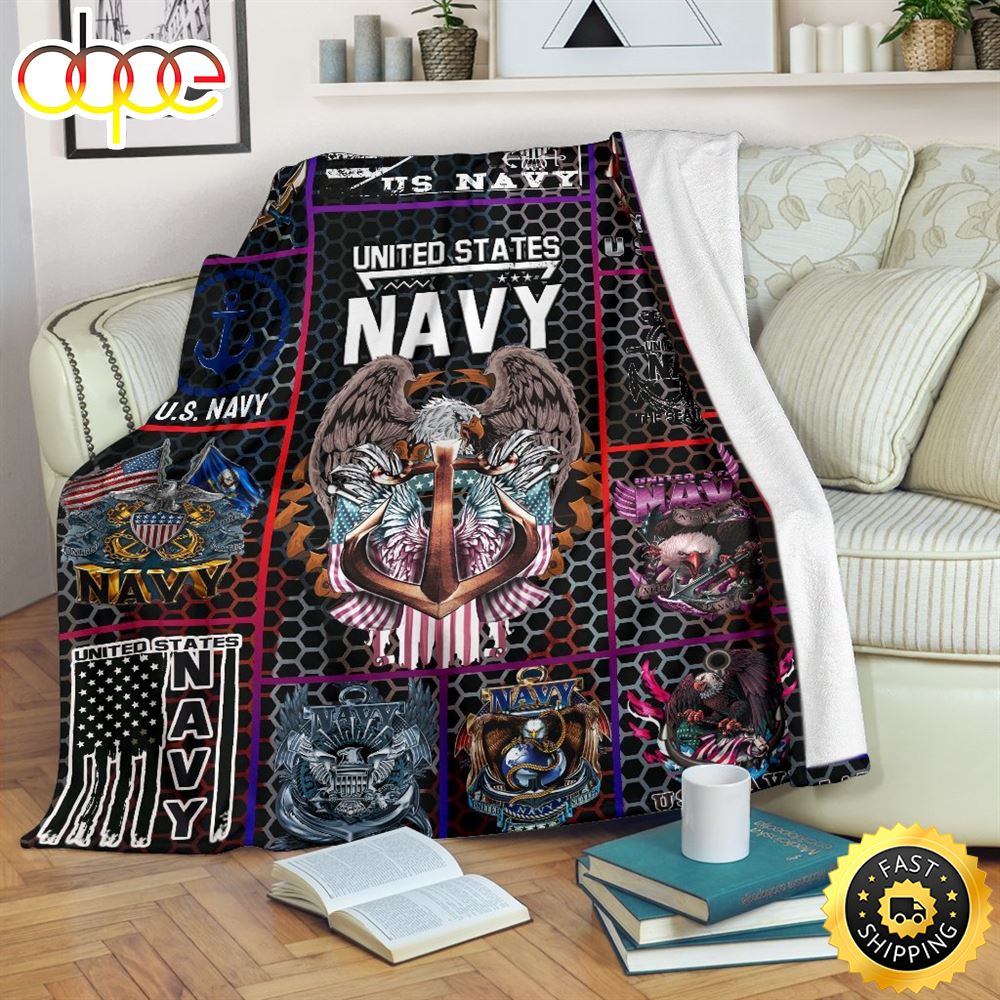 Us Departement Navy Fleece Throw Blanket 1