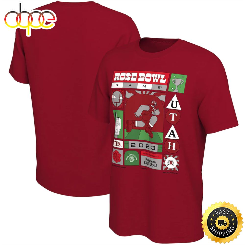 Utah Utes Male Adult 2023 Rose Bowl Illustrated Red T Shirt