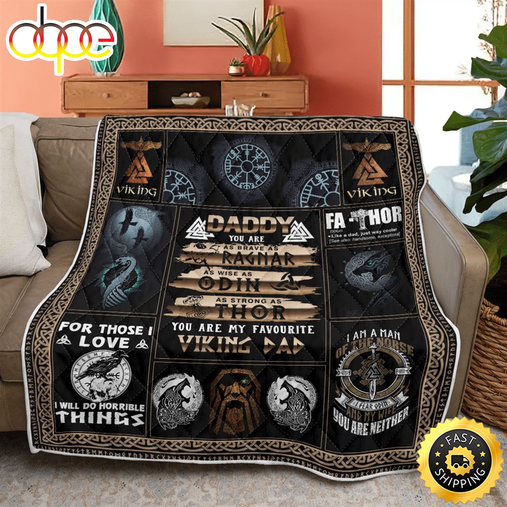 Viking Daddy You Are As Brave As Ragnar Fleece Throw Blanket 1