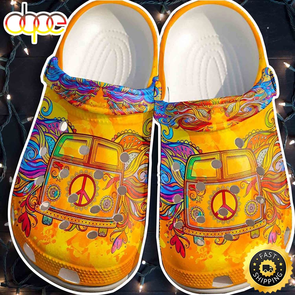 Yellow Car Hippie Peace Bus Custom Crocs Shoes Clogs Gifts Bpqftk