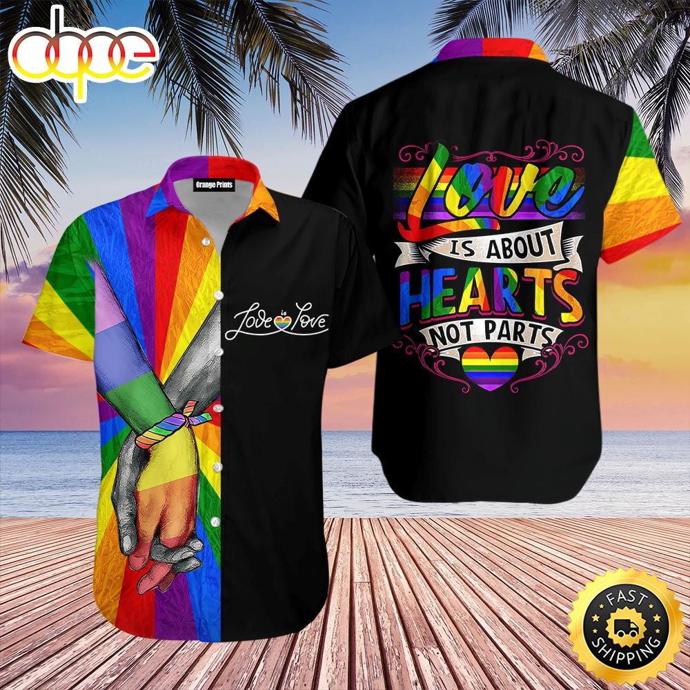 Amazing LGBT Love Is About Hearts Not Parts Aloha Hawaiian Shirts For Men For Women A29d1c
