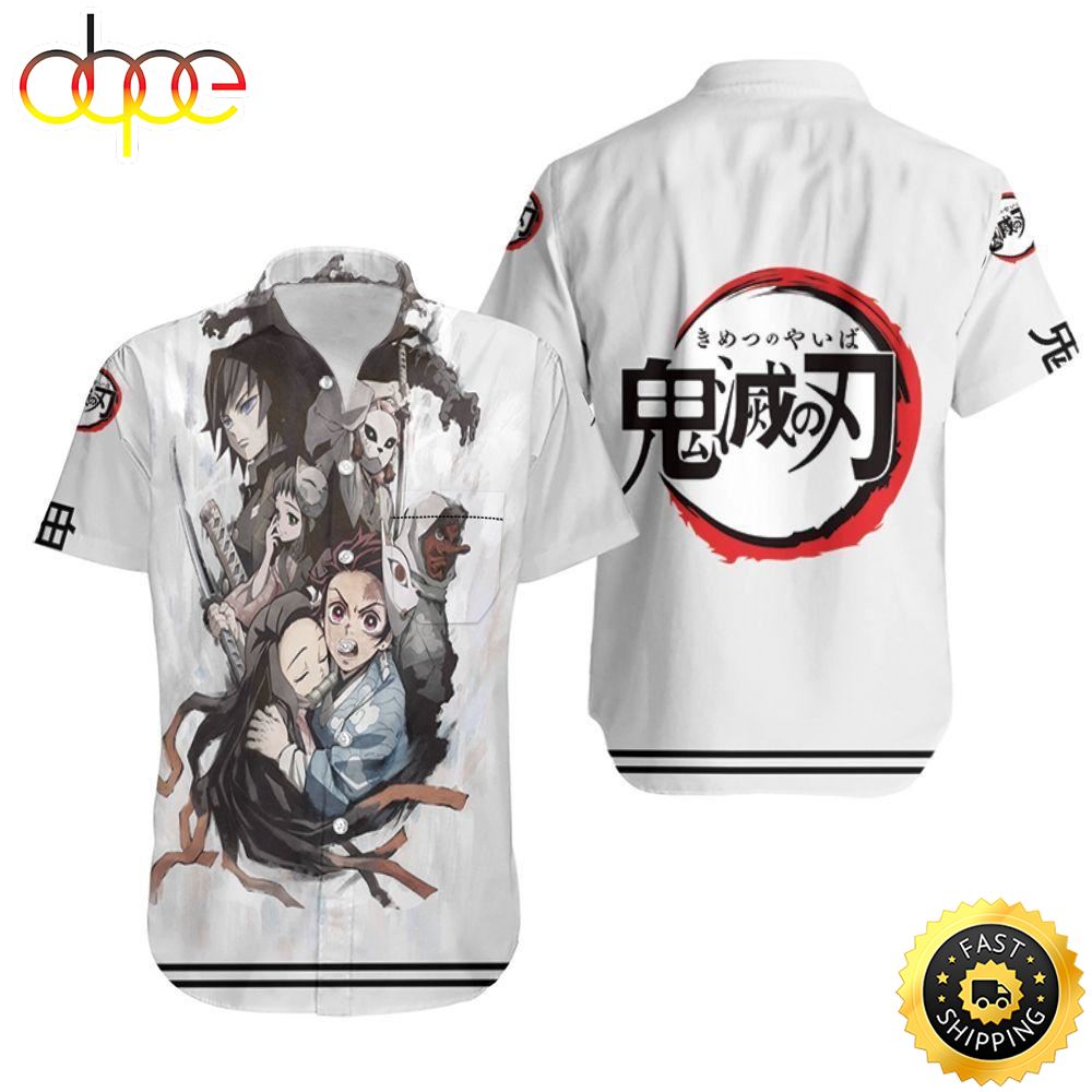 Beach Shirt Kimetsu No Yaiba Anime Demon Slayer Corps White Anime Hawaiian Shirt Izcem1