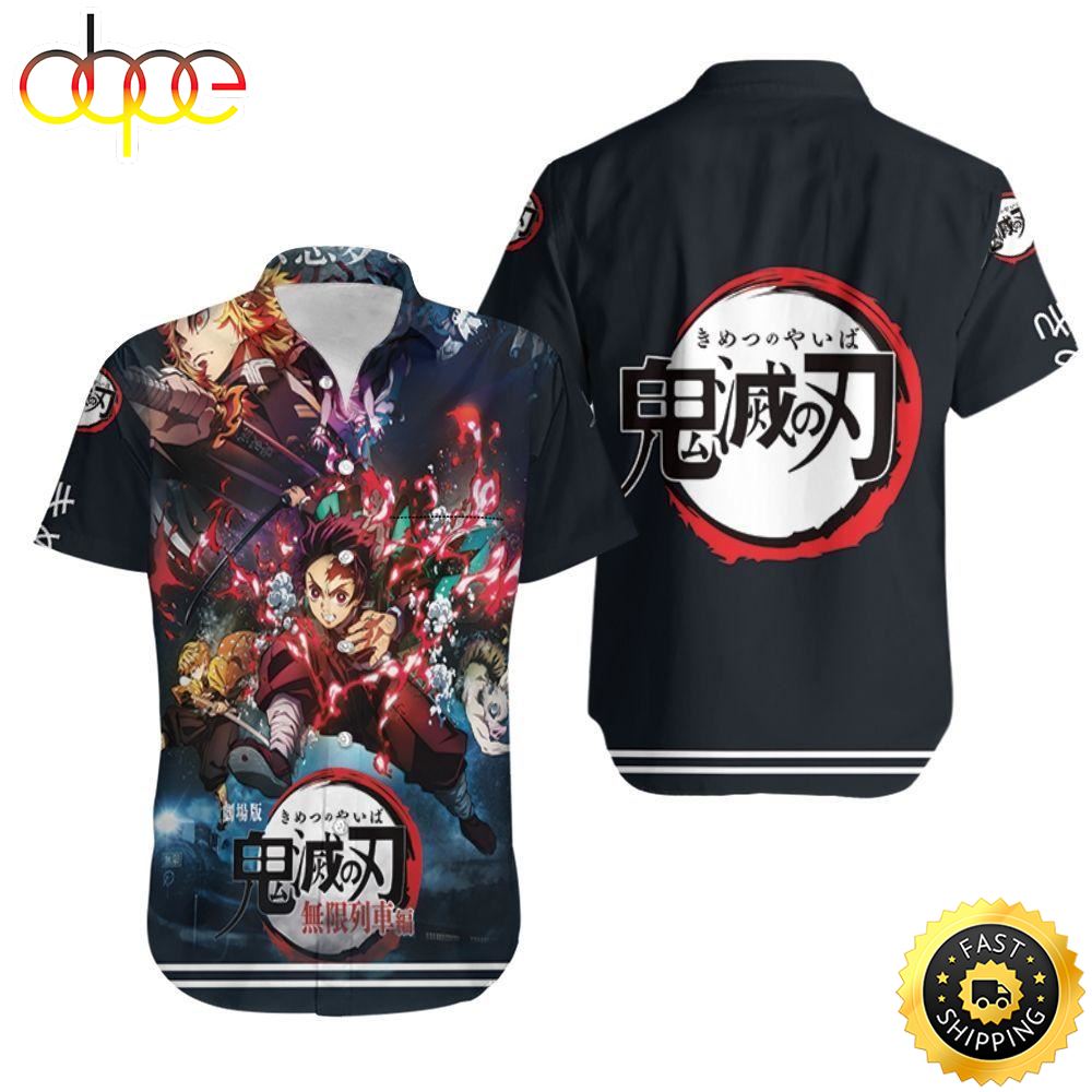 Beach Shirt Kimetsu No Yaiba Anime Tanjiro With Demon Slayers Corps Black Anime Hawaiian Shirt Tkm4y5