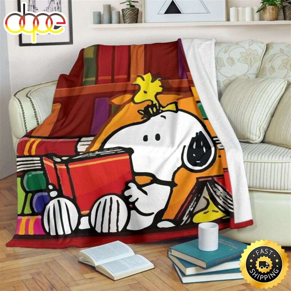 Bookworm Snoopy And Woodstock For Book Lovers Fleece The Peanuts Movie Snoopy Dog Blanket Zpmi6h