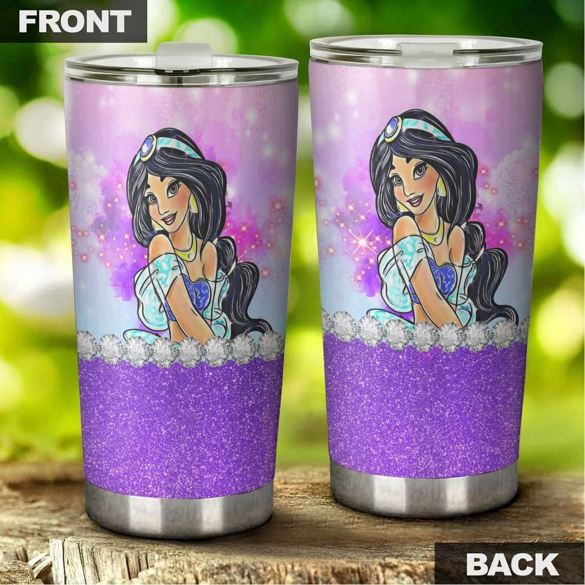 Cartoon Movie Aladdin Jasmine Princess Purple Glitter Stainless Steel Tumbler For Disney Fan Isb1ws