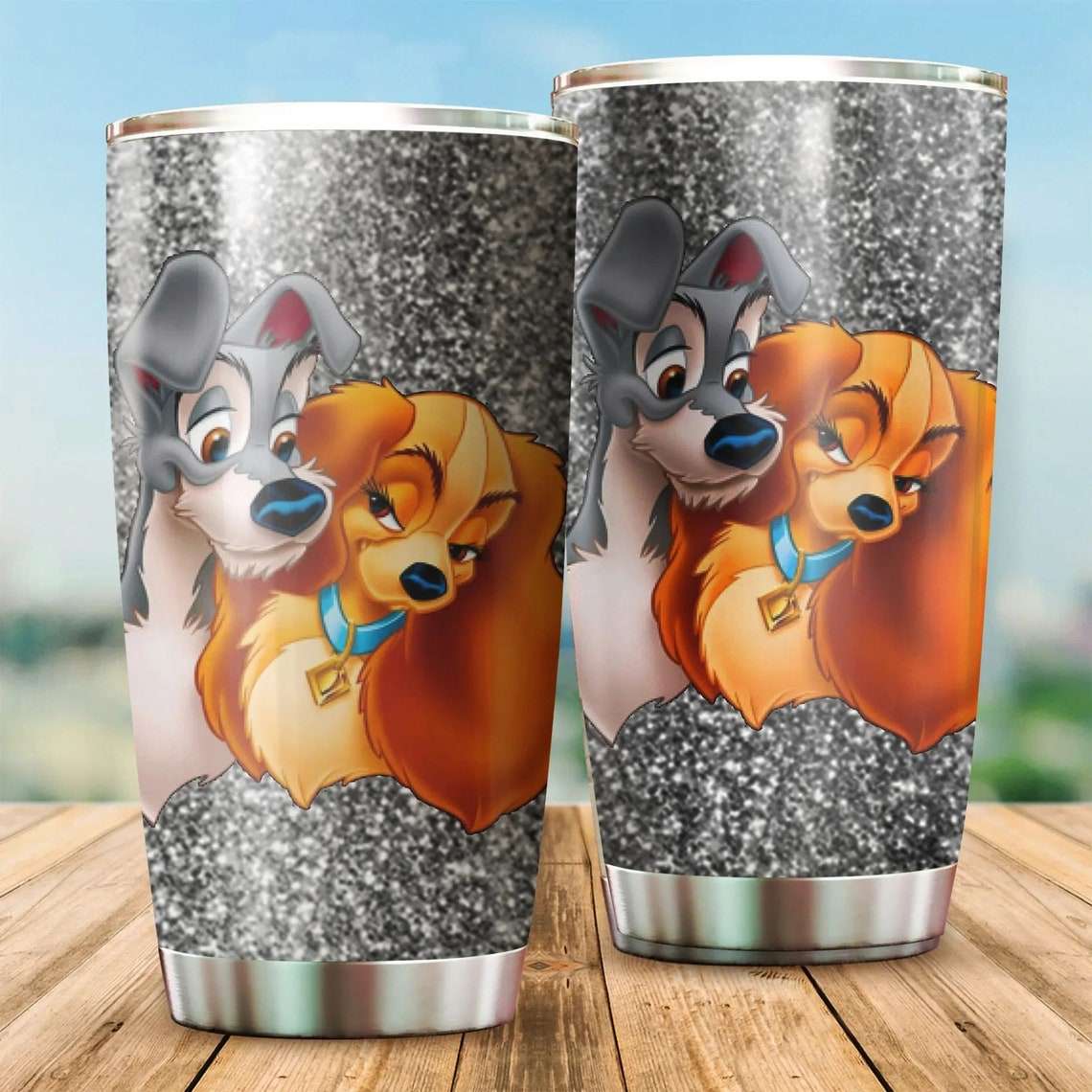 Cartoon Movie Lady And The Tramp Dogs Stainless Steel Tumbler For Disney Fan Wywrpr