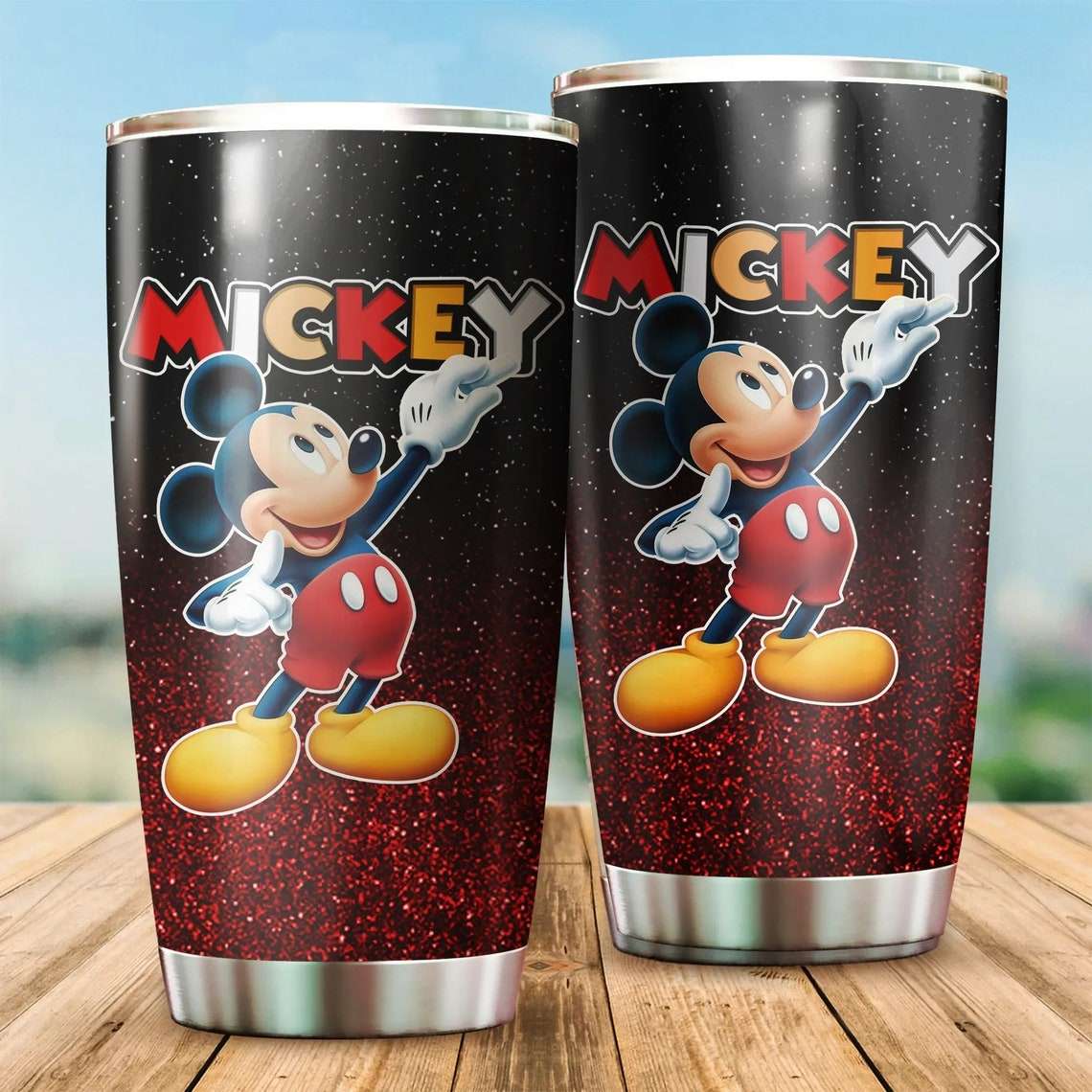Cartoon Movie Mickey Mouse Red Glitter Stainless Steel Tumbler For Disney Fan Hqkmcm