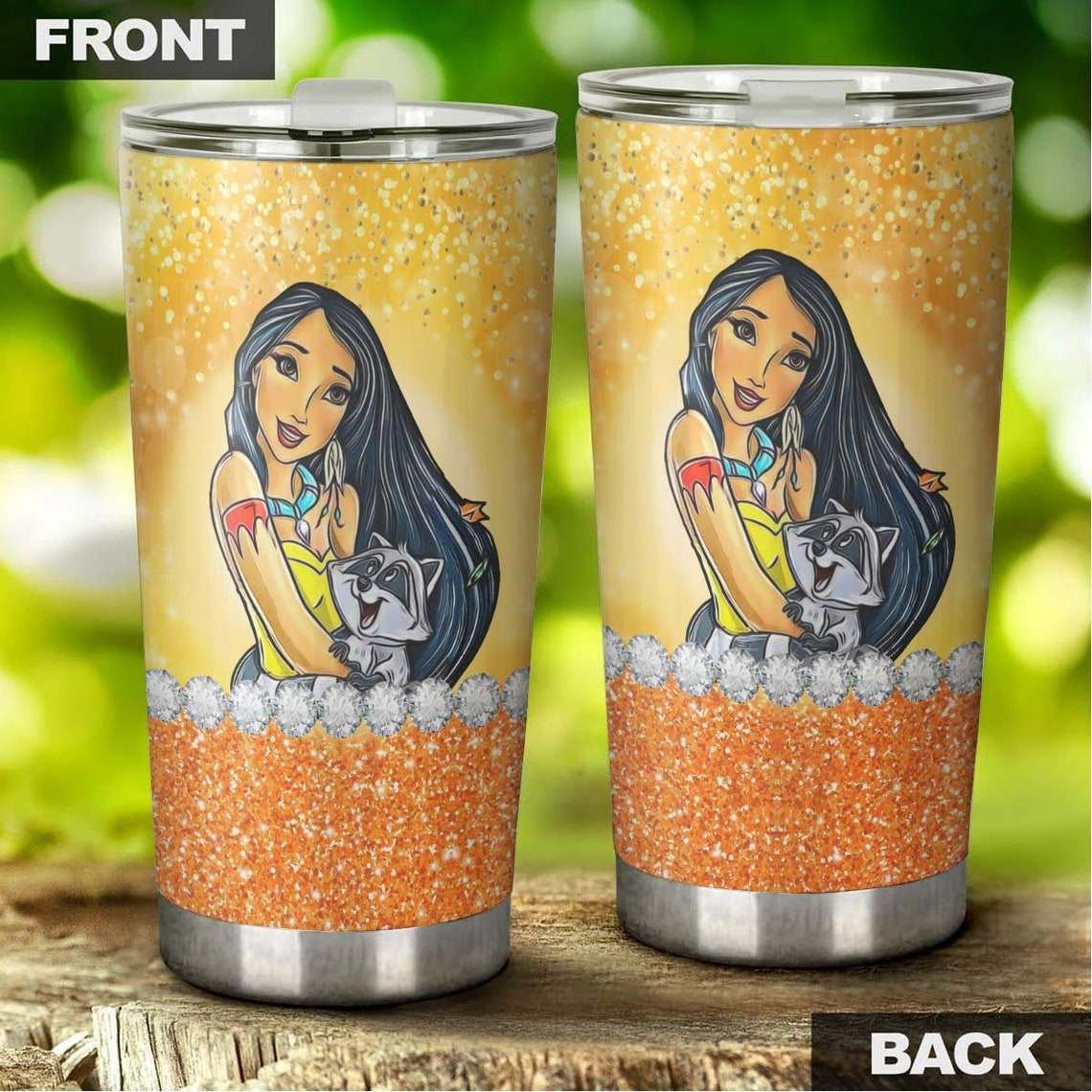 Cartoon Movie Pocahontas Princess Orange Glitter Stainless Steel Tumbler For Disney Fan Vvhwjh