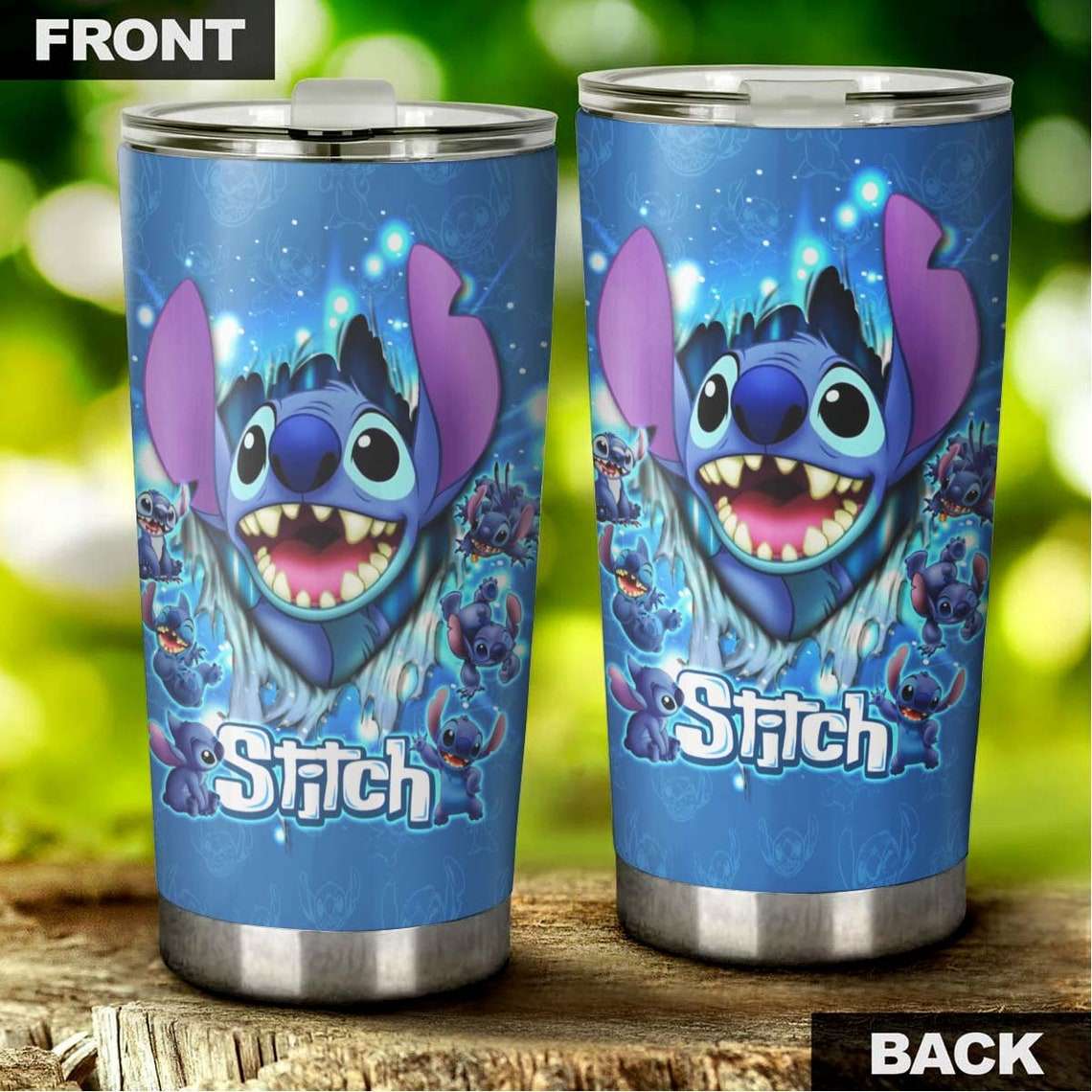 Cartoon Movie Stitch Ears Blue Glitter Stainless Steel Tumbler For Disney Fan Vgmdqx