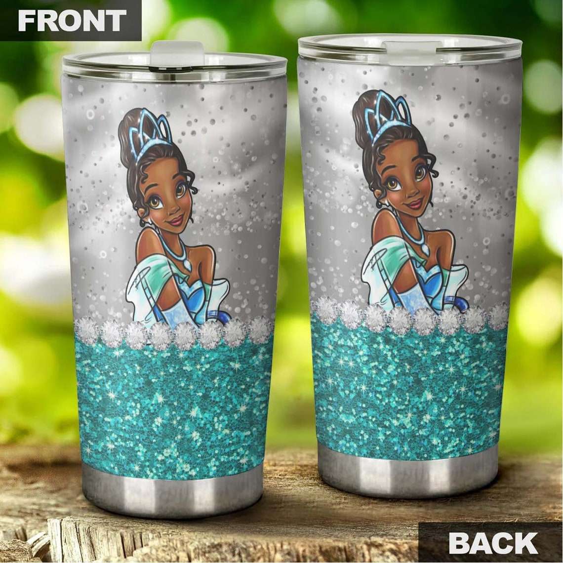 Cartoon Movie Tiana The Princess Amp The Frog Clear Gray Glitter Stainless Steel Tumbler For Disney Fan Qwzglm