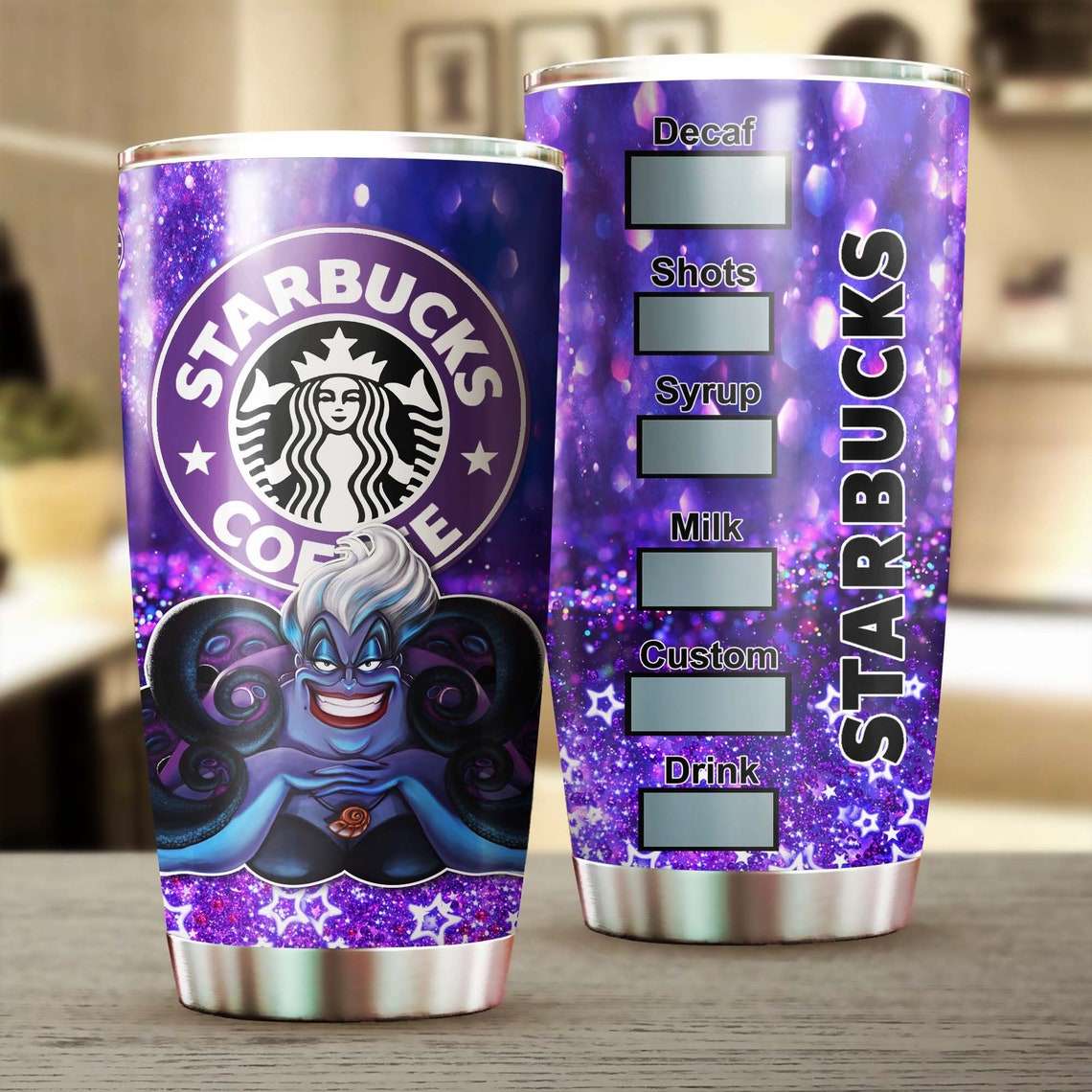 Cartoon Movie Ursula Starbucks Glitter Stainless Steel Tumbler For Disney Fan Lrzmuk